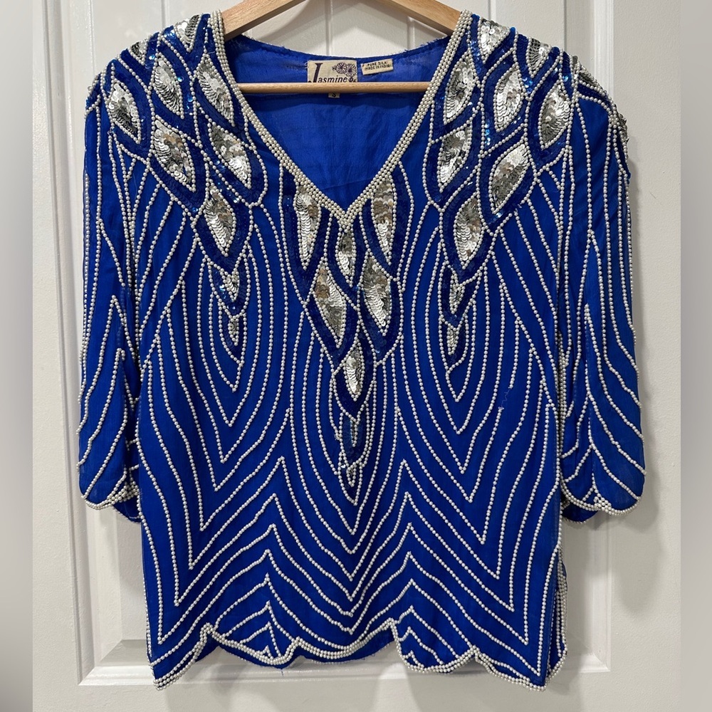 2-Piece Set - Jasmine by KVM Calif Royal Blue Embellished Blouse and Skirt Set